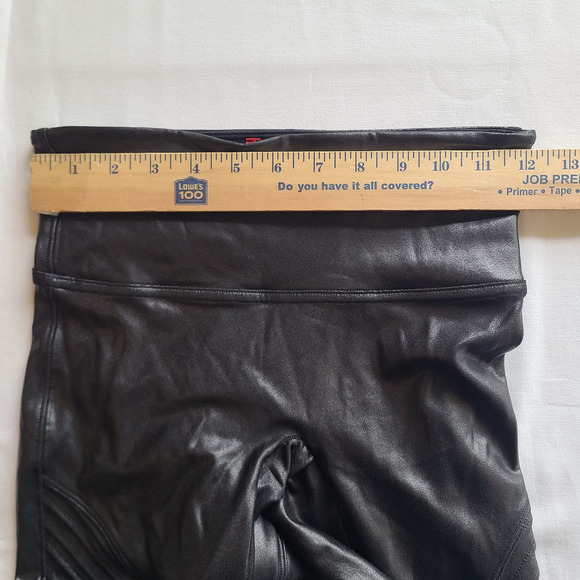 Spanx 20136R Full Length Moto Leggings Black Shiny Faux Leather Pants Size S - Picture 10 of 13